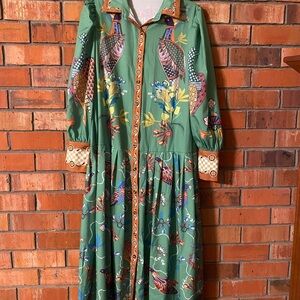Elegant Green Peacock Print Dress